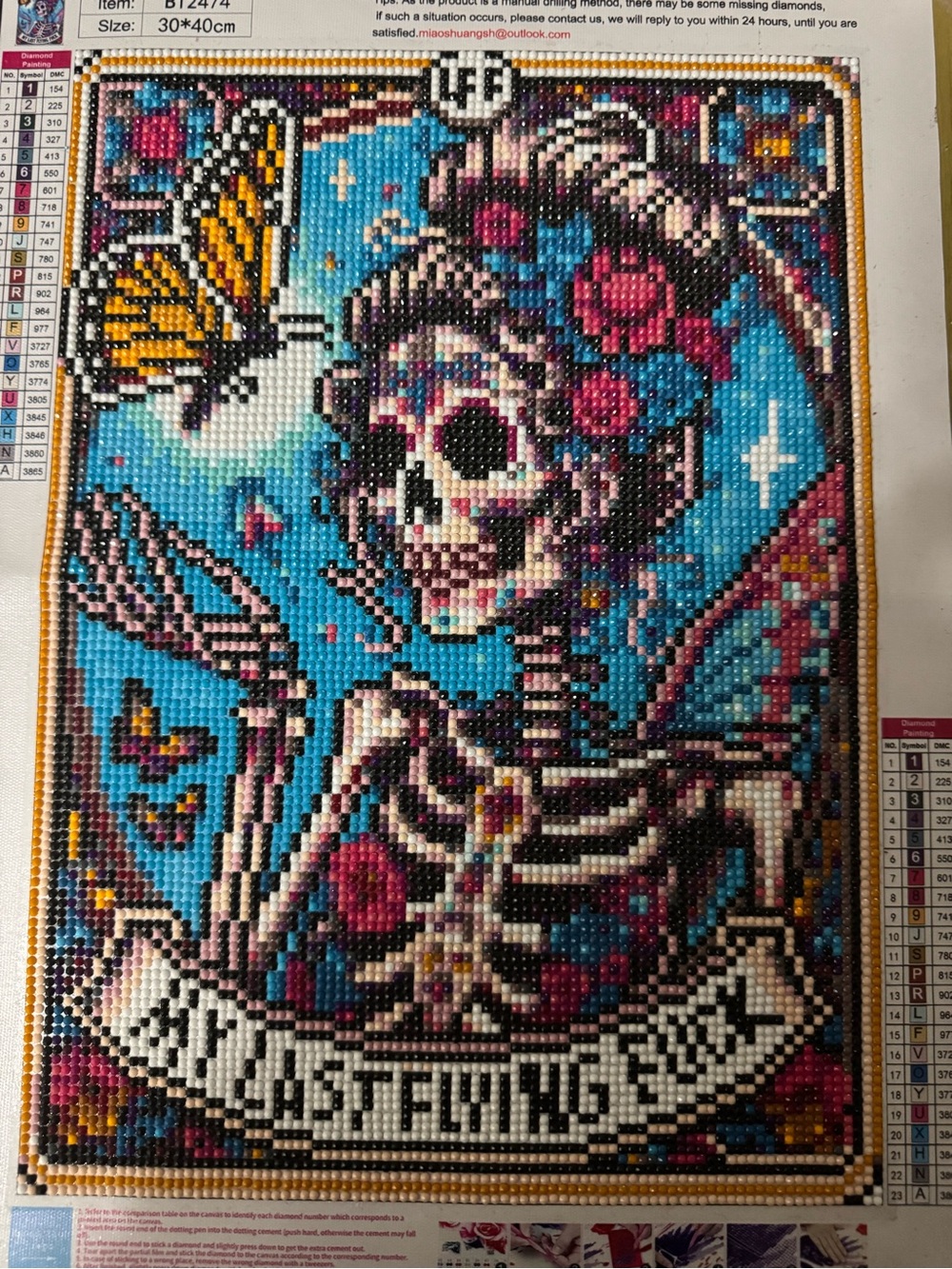 Sky Blue Day of the Dead Skeleton Wall Art with Pink Floral Accents